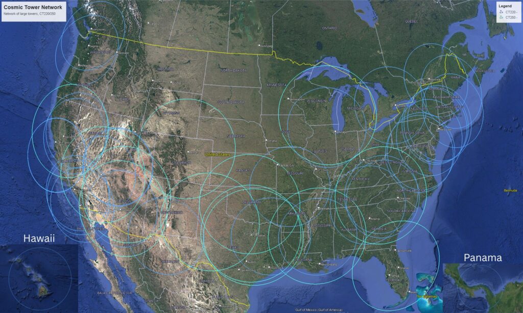 Map showing big towers in the United States
